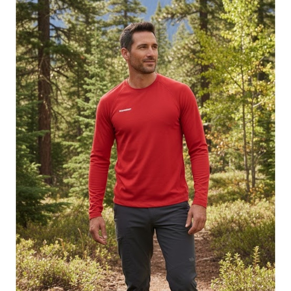 Mammut Mens Vibrant Red Long Sleeve Tee